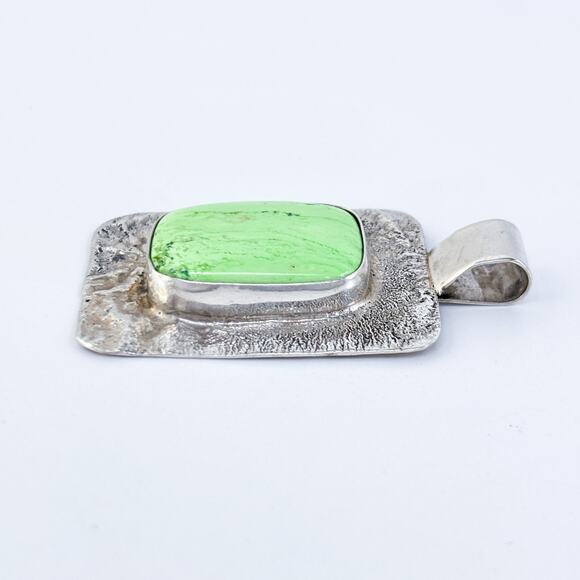 Vintage Artisan Sterling Silver 925 5cm Gaspeite Textured Pendant - Picture 4 of 7